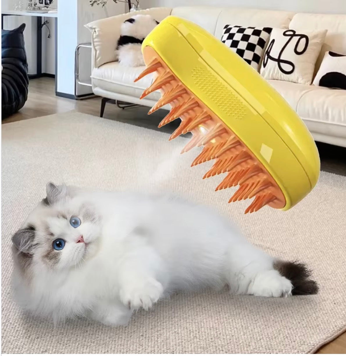 Brosse Anti-Poils Auto-Nettoyante 3-en-1 pour Chien & Chat – Brosse Vapeur, Peigne Massage et Élimination des Poils Morts