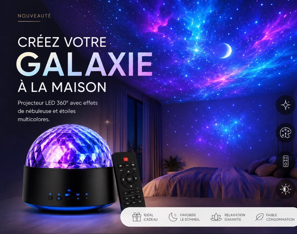 Projecteur Galaxie LED 360° – Ciel Étoilé, Nébuleuse Multicolore & Télécommande Sans Fil